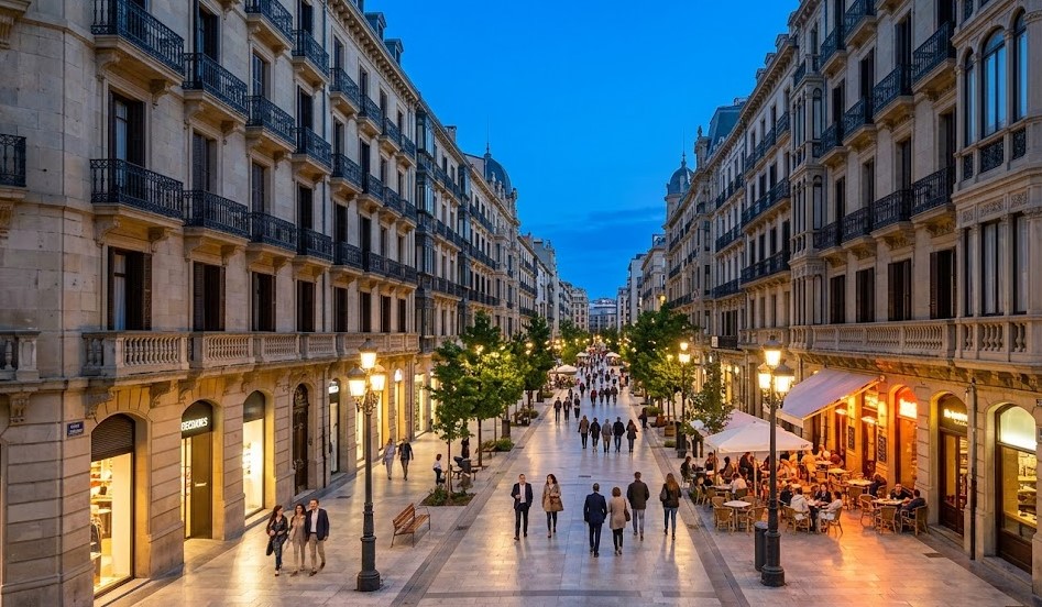 Vista urbana de la Avenida Carlos III y el entorno de Los Ensanches en Pamplona